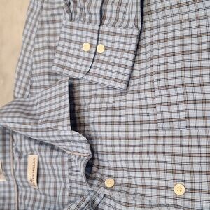 Peter Millar‎ Mens Sz XXL ButtonUp Longsleeve Shirt Reinforced Collar Blue White